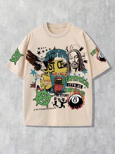 Street Life Camiseta de manga corta de cuello redondo minimalista de moda para hombre de verano