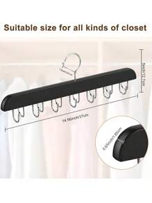 Closet Organizer For Belts/Ties With 1-14 Hooks, Wood Rack With 14 Hooks For Hanging Belts, Wall-Mounted Hanger - Tie Rack - Organizer - Belt Rack - Black - View 2