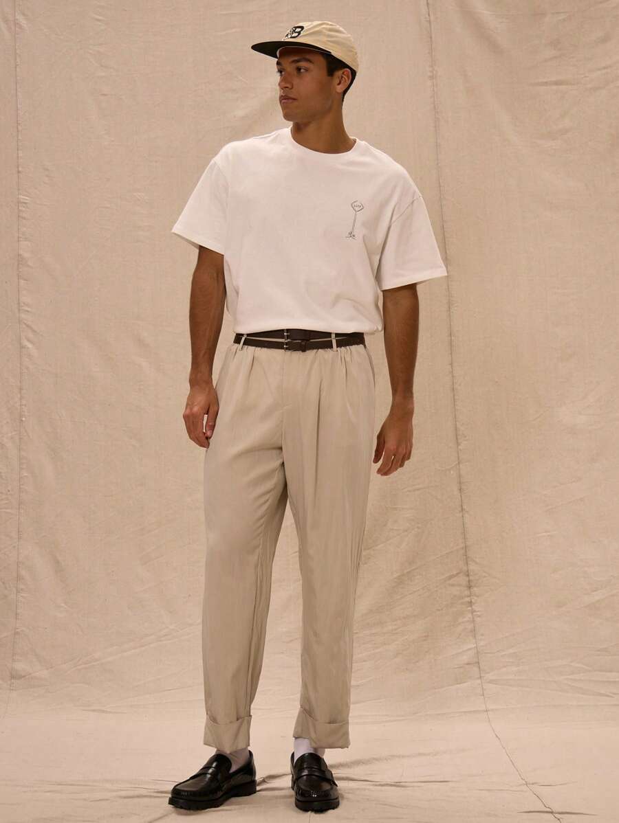Tailored Double Belt Detail Straight Leg Turn Up Trouser - Khaki - View 1