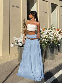 MainGRL Women's Solid Color Minimalist A-Line Skirt, Suitable For Summer,Bohemia