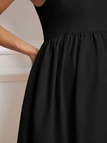 MaterniWear Maternity Solid Coloured Stand Collar Sleeveless Elegant Dress - Black - View 4