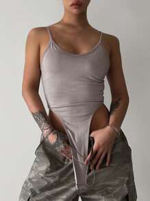 DAZY Women's Fashion Tight Fitting Waist Asymmetric Hem Tank Tops Y2k - Grey - View 3