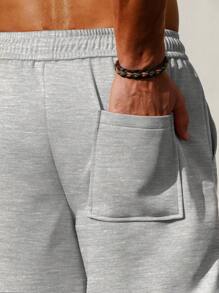 Manfinity Homme Men's Solid Color Drawstring Waist Pockets Casual Shorts, Summer, Men Shorts Casual - Grey - View 2