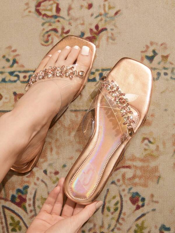 CUCCOO TILAWA Women's Fashionable Casual Party Transparent Crystal Flat Sandals
