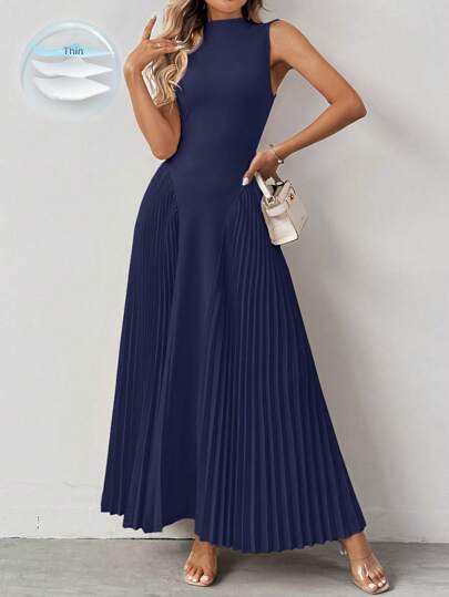 SHEIN Tall Women Elegant Pleated Tight-Fitting A-Line Dress