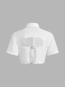 SHEIN EZwear Women's White Woven Backless Cut-Out Back Crop Top - White - View 1