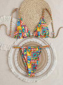 SHEIN Vacation Beach Bikini Set (Random Print) For Summer - Multicolor - View 1