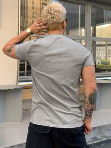 DAZY 男士休闲百搭灰色短袖 T 恤，夏季 - 灰色 - 查看 2