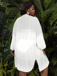 Slaydiva Camicia larga con maniche a lanterna, stile casual, adatta alle taglie forti, stile resort
