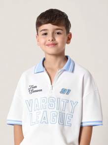 SUMWON Team Summer Varsity League Athletic Sports Set Two-Piece Zip Neck Polo Shorts Casual Training Outfit Spring Summer Collection Youth