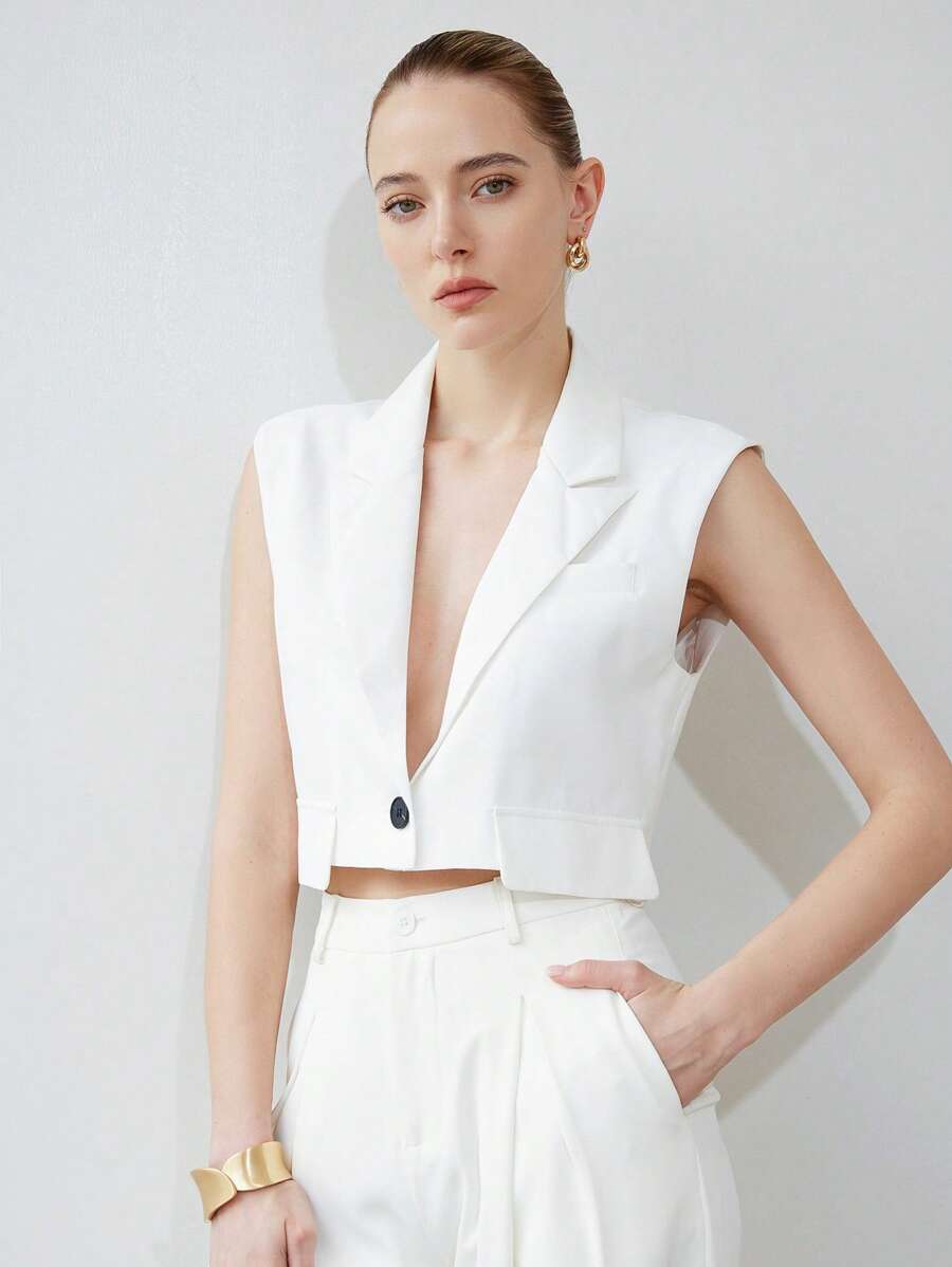 Aveloria Modichic Summer Cool Style Sleeveless Cropped Vest Jacket  - White - View 1