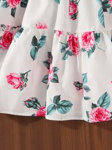 Sparklyn 2 件套青少年女孩玫瑰花朵印花衬衫和迷你裙套装，假日风格 - 彩色 - 查看 7