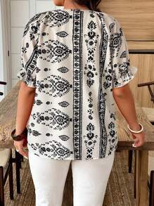 Weeklong Plus Size Floral Print Raglan Sleeve Casual Vacation Shirt - Multicolor - View 2