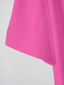 Women Round Neck Simple T-Shirt, Suitable For Summer - Hot Pink - View 4