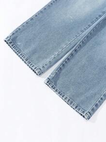 Denimly Tween 女童休闲都市轻洗时尚全年必备宽腿牛仔裤，配有手工缝制的蓝色蝴蝶结弹性腰带和前拉链 - 淺色水洗藍 - 查看 6