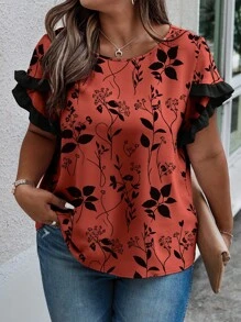 INAWLY Solva Damen Große Größen V-Ausschnitt Flare Ärmel Bluse