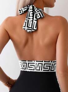 Swim Lushoire 1pc Women One-Piece Swimsuit, Neck Hanging Simple & Fashionable, Suitable For Summer