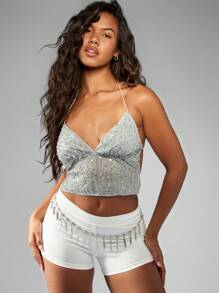 MISSGUIDED Kristall-Tropfen Kette verzierter Gürtel Tanz Festival Urlaubs Party Accessoire Strass Geschmückter Taille Kette Körperschmuck