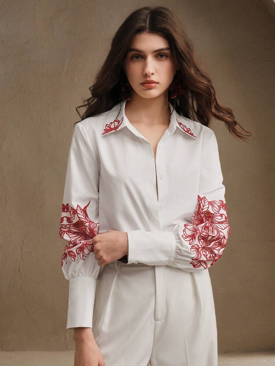 Anewsta 女士百搭刺绣镂空设计衬衫，适合办公室和城市通勤，春秋季节穿着