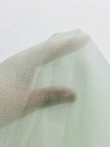 Elenzga Vestido elegante de mujer de manga corta y dos capas con cuello cuadrado, pliegues en la cintura, falda evasé y bajo midi en color verde pálido