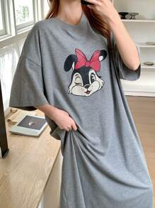 DAZY Cute Cartoon Pattern Printed Loose Nightgown Pajama - Grey - View 5