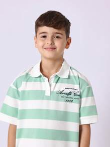 SUMWON 夏季 Polo 运动衫 阿马尔菲海岸复古条纹海滩俱乐部度假休闲短袖夏季经典学院风男孩时尚意大利里维埃拉旅行 - 綠色 - 查看 4