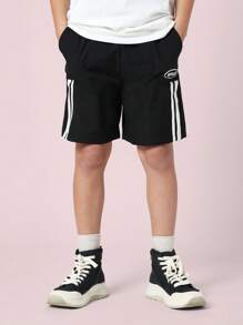 青少年运动休闲两件套田径服训练服运动街头服校服日常服春秋季慢跑套装高品质运动服 - 黑與白 - 查看 4