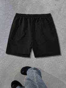 PAVTROS 男士街头时尚字母条纹印花抽绳腰部宽松休闲百搭短裤，适合日常穿着