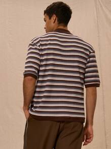 Musero Knit Striped Button Up Oversized Shirt For Spring Summer Vacation - Multicolor - View 3