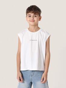 Sumwon Sleeveless Tank Top Summer Athletic Muscle Tee Side Slit Graphic Streetwear Casual Urban Fashion Training Workout Sport Shirt Youth Teen - White - View 1