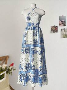 Breezaya Floral Print V-Neck Dress For Women - Multicolor - View 7