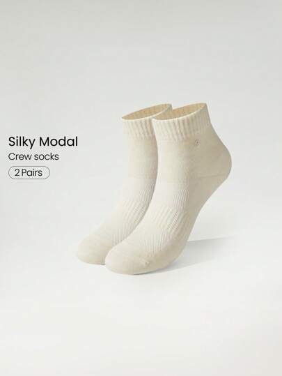 GLOWMODE 2 Pairs Modal Silky Smooth Lightweight Ventilated Mesh Seamless Toe Construction Arch Support Crew Socks Daily Casual Wear