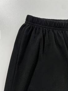 Tween Boy Contrast Panel Round Neck Short Sleeve Top & Shorts Knit Comfortable Casual 2 Pieces Sleepwear Set - Black - View 7