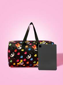 THE POWERPUFF GIRLS X SHEIN 花朵、泡泡、毛茛印花大容量可折叠旅行袋 - 彩色 - 查看 4