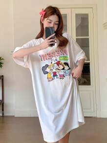 DAZY Cartoon Printed Loose Fit Women's Nightgown Pajama - White - View 7