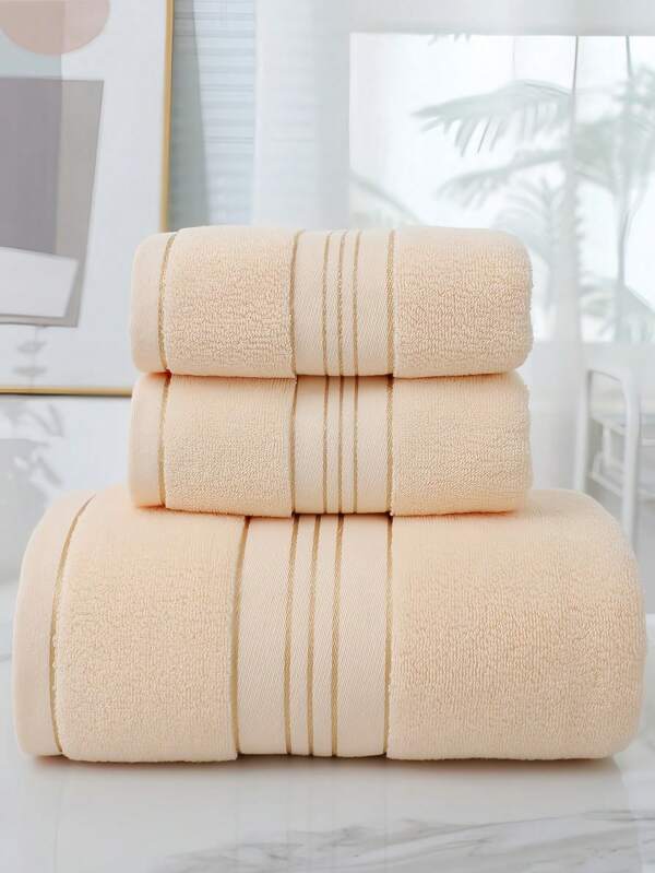 1 Stück Handtuch/Badetuch & 2 Stück Set (Badetuch + Handtuch), doppelseitig, mit goldenem Bandbesatz, dick, saugfähig, weich, hautfreundlich, für Zuhause/Badezimmer Gebrauch, Sommer Badezimmer Dekoration