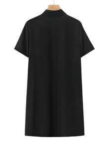SHEIN Clasi Plus Size Fashionable Summer Dress With Rhinestone Decor And Mesh Splice - Black - View 2