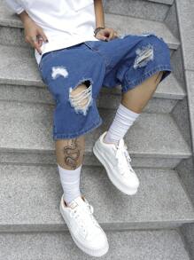 Manfinity EMRG Plus Size Men's Simple Casual Denim Shorts, Suitable For Summer Going Out Urban Hang Out Street Vacation