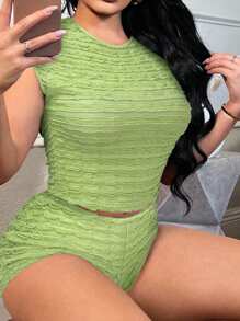 SHEIN SXY 蕾丝边露肩上衣和低腰短裤套装性感骄傲服装西装生日服装单身派对音乐会俱乐部毕业派对