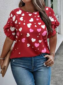 SHEIN LUNE Camicia a tema San Valentino con stampa a cuori, taglie comode