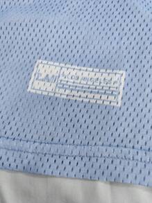 Aesthetic Post 男士短袖网眼印花前拉链衬衫，男士短款衬衫，衬衫街头服饰 - 淺藍色 - 查看 5