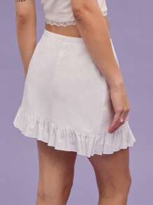 COUREZ 白色荷叶边迷你裙 夏季女装 度假/街头休闲/Y2K/纯棉复古风 100%纯棉