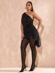 SHEIN BAE New Spring And Summer Plus Size Women's Black Lace See-Through Stockings/Bottoms, Sexy Leggings, Club Women Sexy, Spring For Women, Summer, Holiday Night, Birthday Women, Wedding, Vacation Women, Concert, Gyaru - Black - View 4