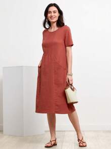 Miaspire 素色隱藏口袋褶皺細節直筒洋裝