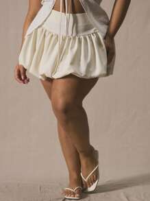 MUSERA Plus Waistband Puff Ball Mini Skirt, Holiday, Elegant Summer Vacation Holiday Festival - White - View 2