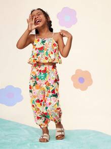 2 buc/Set Young Girl Ditsy Floral Carasol Top și pantaloni largi cu șnur - Multicolor - Vizualizare 5