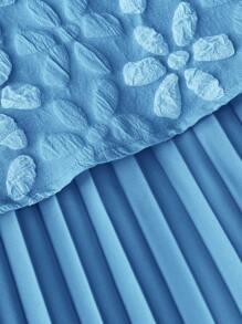 SHEIN Unity 女士加大码优雅提花褶皱立领连体裤 - 藍色 - 查看 8