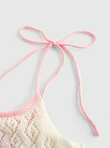 ROMWE Kawaii Women Rabbit & Butterfly Embroidered Cute Knit Sweater - Apricot - View 4