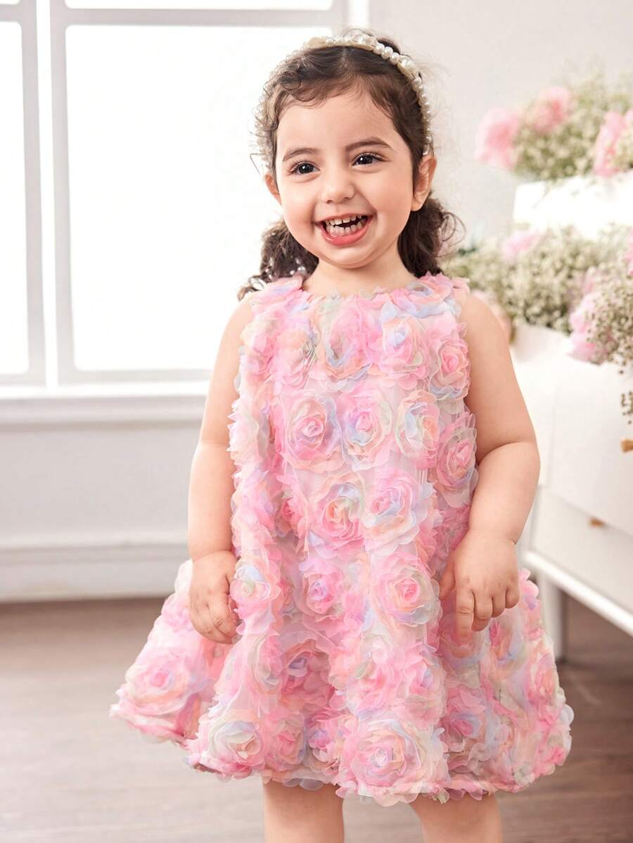 Baby Girl Elegant Floral Mesh Summer Dress