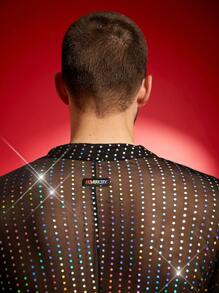 FeverCity Men's Mesh Patchwork Loose Fit Long Sleeve Suit Set - Black - View 5